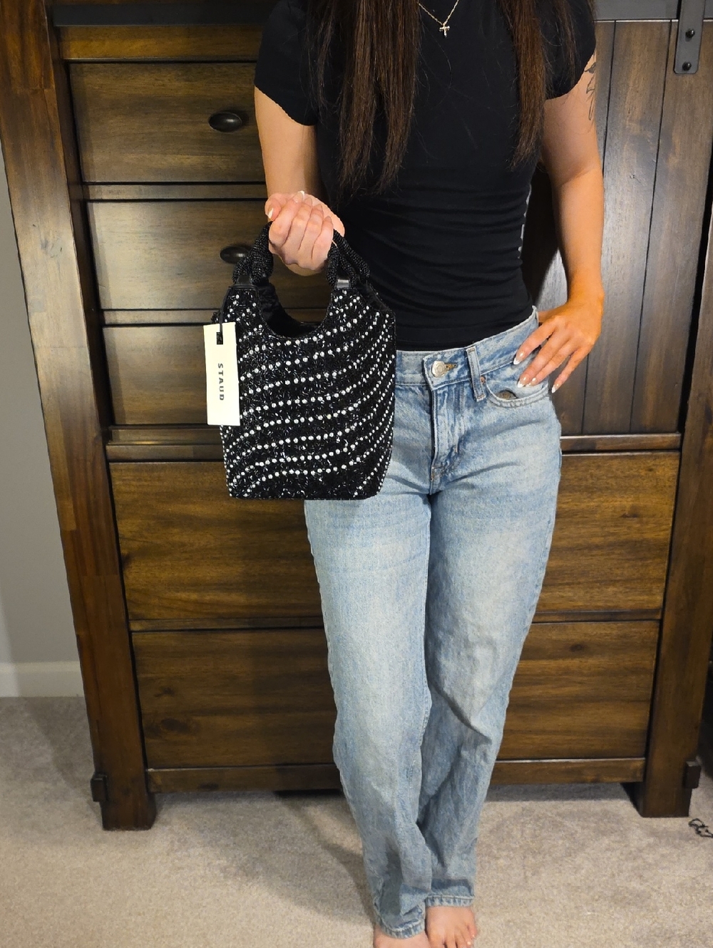STAUD Black and Silver Beaded Mini Bag - Picture 6 of 7